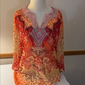 Chico's Vibrant Orange and Red Tunic